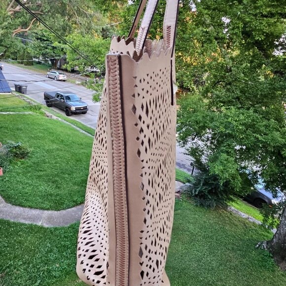 Stella & Dot Women Hand Bag Tan Faux Leather Vegan Large Tote Bag Avalon Bag - Picture 9 of 13